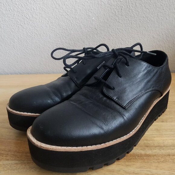 Eileen Fisher Shoes Womens Size 8 Black Leather Platform Lace Up Oxford Loafers - Picture 6 of 11